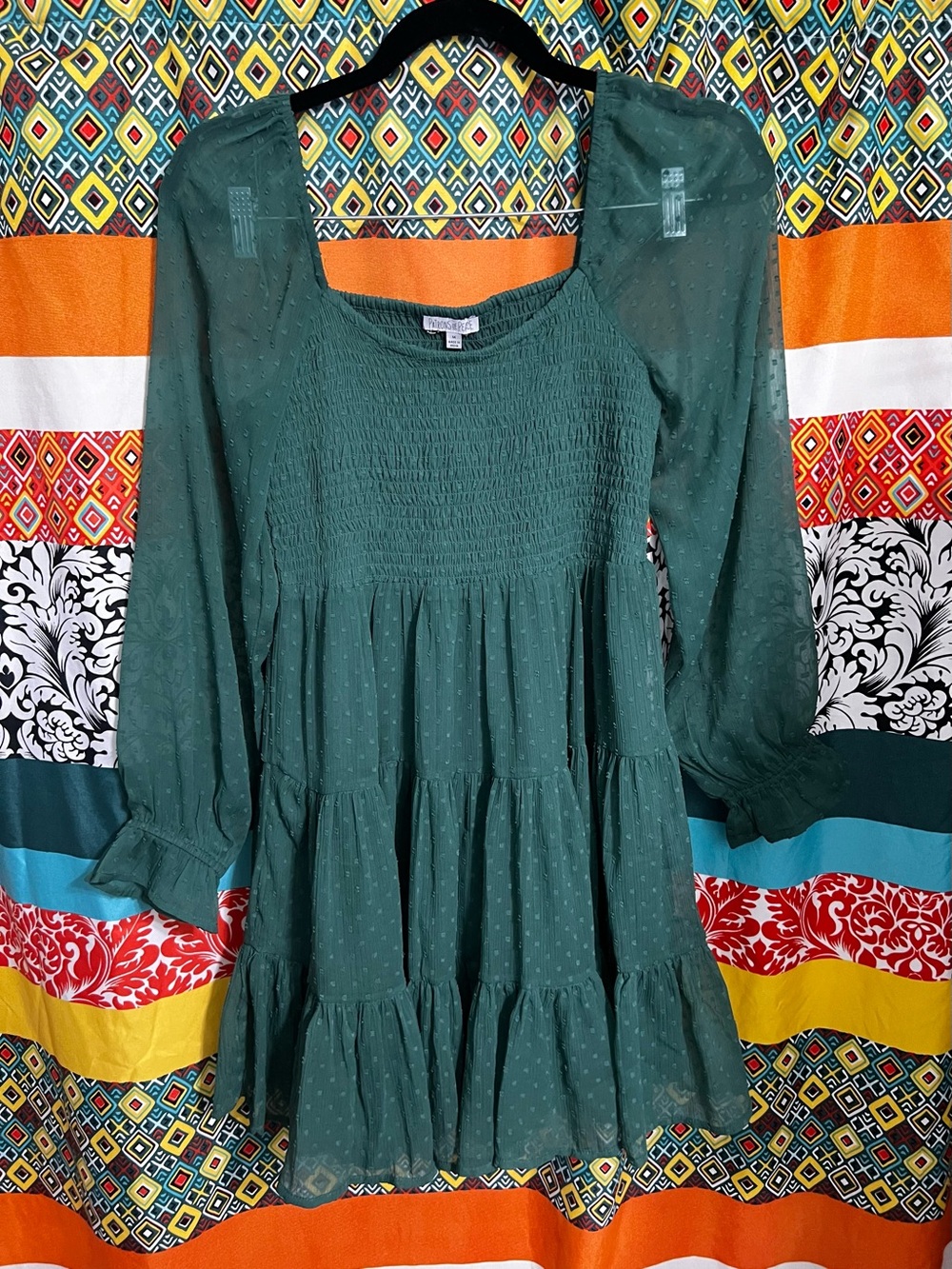 Patrons of Peace Hunter Green 
Smocked Tiered Mini Dress | Size Medium